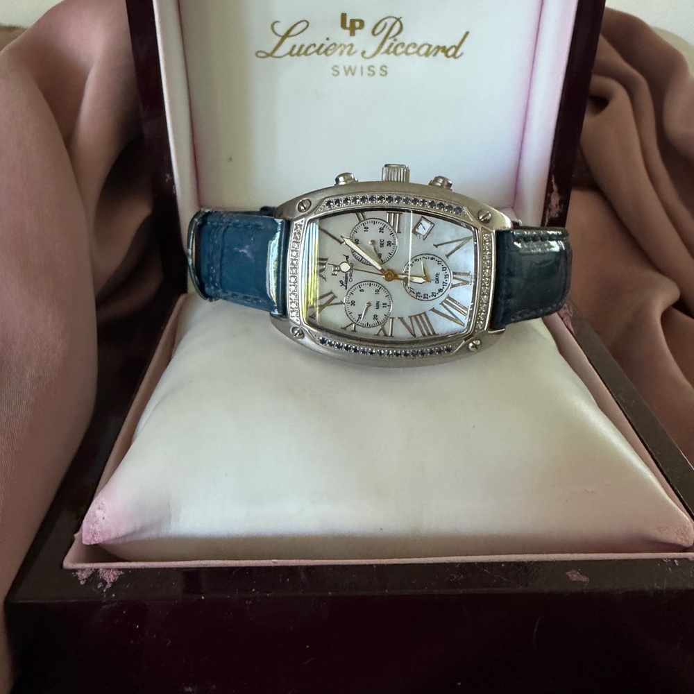 Lucien Piccard Swiss Chronograph Watch - Teal Leather Strap